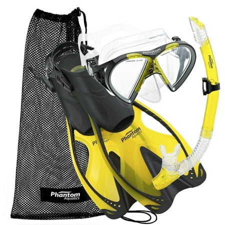 Phantom Aquatics Speed Sport Mask Fin Snorkel Set Adult, Yellow - Small/Medium/Size 4.5 to