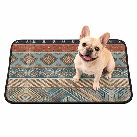 Pet Pee Pad Mat Southwest Native Pattern Waterproof Reusable Dog Potty Training Pad Vintage Circle Square Stripe Brown Non Slip Pet Urine Mat for Indoor Potty Training Floor Protection 24x18 Inch