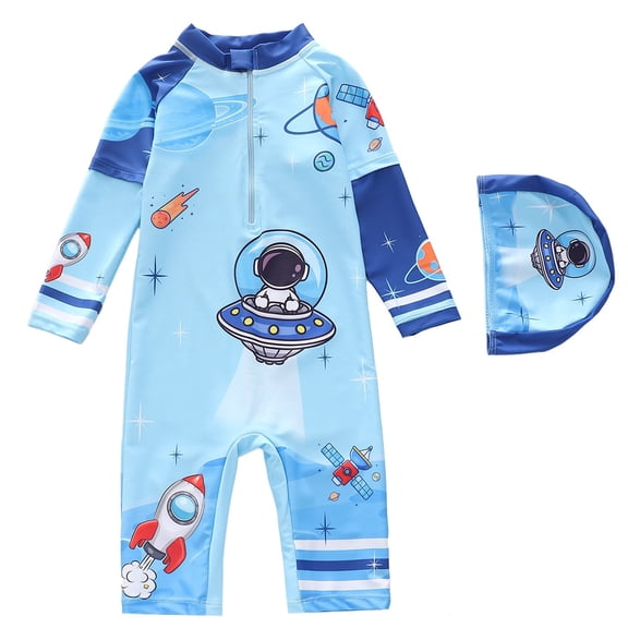 Toddler Infant Baby Boys Swimsuit Kids Rash Guard One Piece Newborn Zipper Bathing Suit Swimwear with Hat