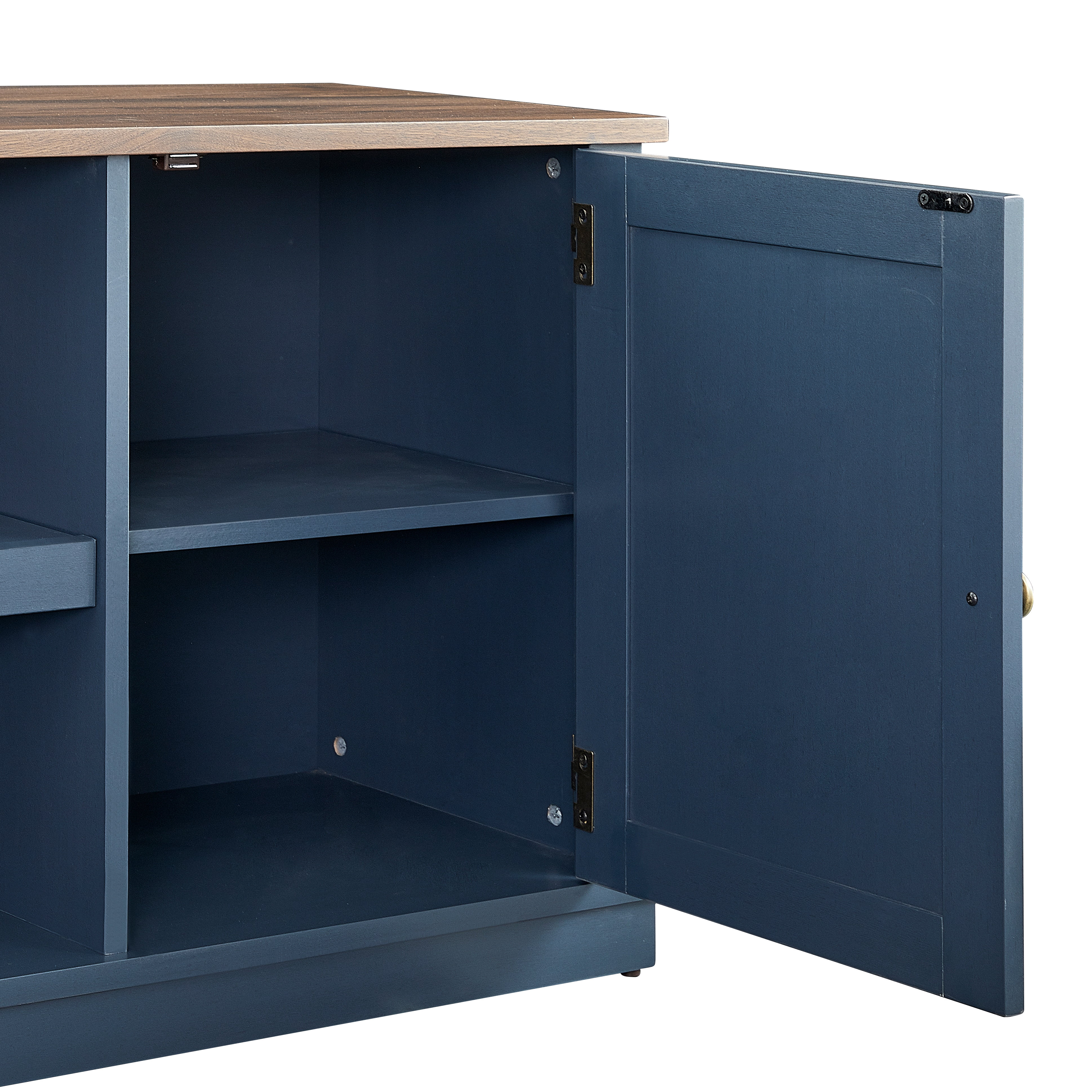 JoyRiver 64" Farmhouse TV Stand with Swing Doors & Adjustable Shelves, Fits 75 inch TV, Navy