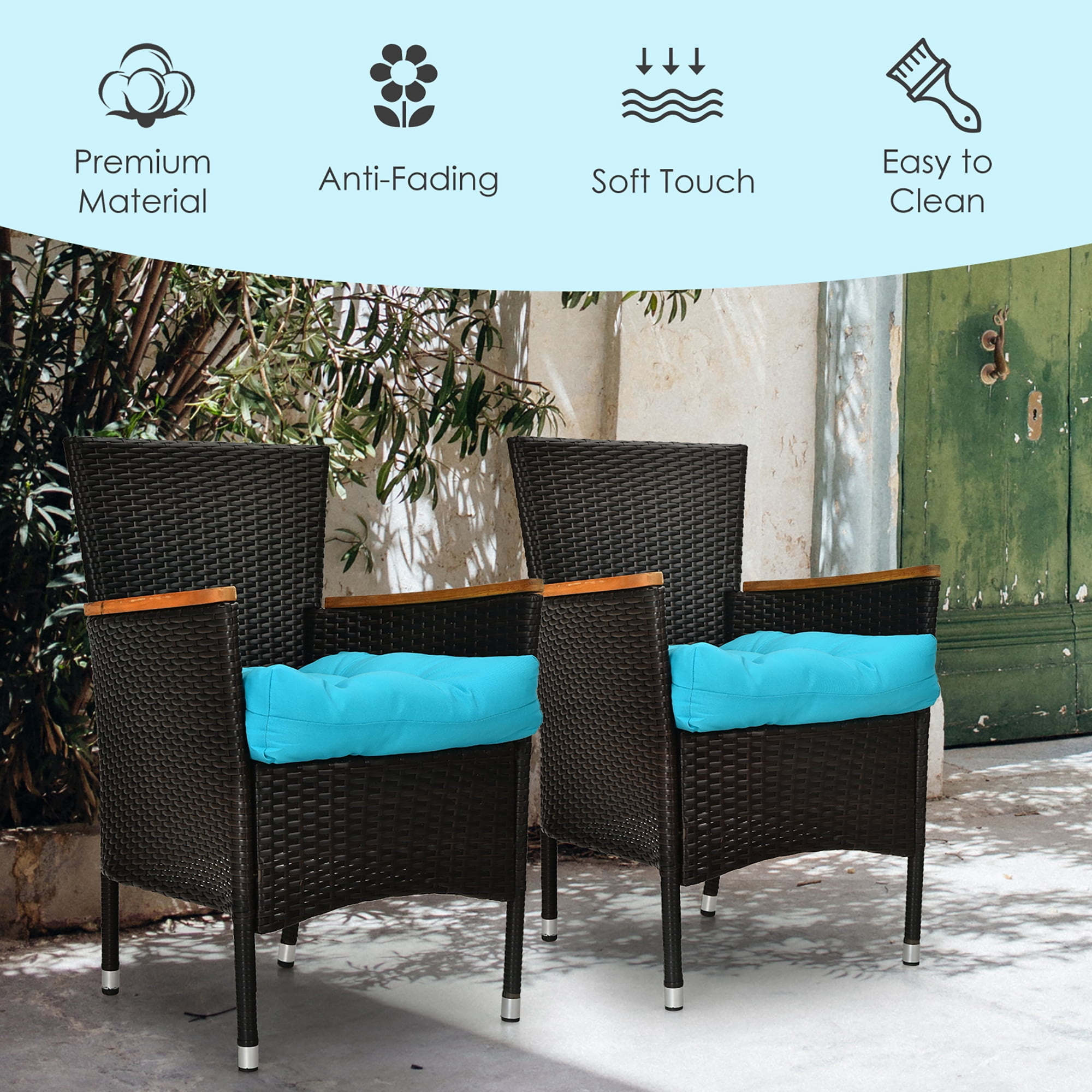 Costway 2 PCS 21'' x 21'' Patio Chair Seat Cushion Pads Indoor/Outdoor Turquoise