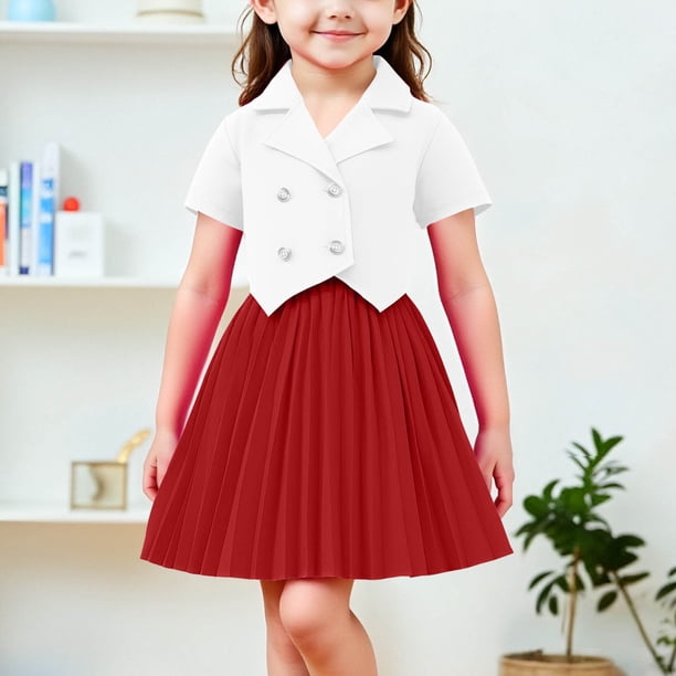 Conjunto de falda y top para niña, conjunto de dos piezas con falda plisada, top de manga corta y media falda para niño, ropa de abrigo y falda, ropa infantil, top de poliéster para niño