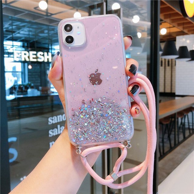 Funda de teléfono con cordón de lentejuelas y estrellas brillantes brillantes para iPhone 14 11 Pro XS Max 12 MiNi XR X 6S 7 8 plus 13 Pro Max SE 3 Tan Jianjun unisex