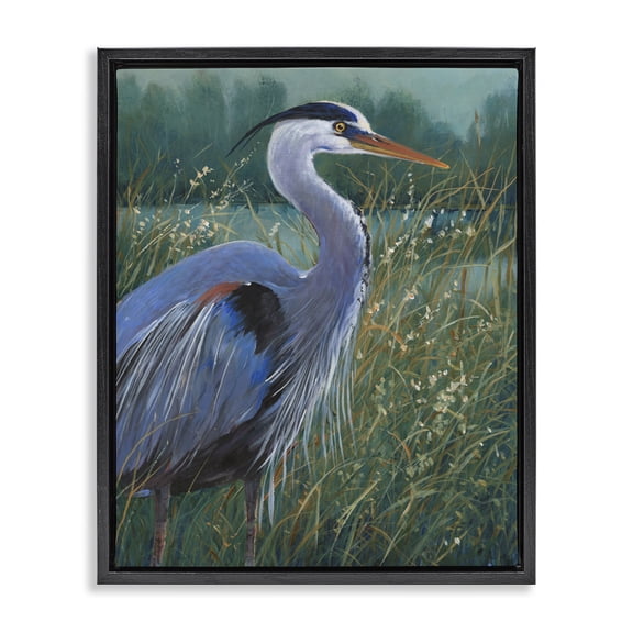 Stupell Industries Coastal Heron Landscape Black Floating Frame Canvas Art, 17 x 21, by Tim O'Toole