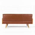 thumbnail image 2 of Button Tufted Restonic Sofa - Waffle & Diamond Stitch, Gold-Tipped Rubberwood Legs & Matching Rolled Pillows, 2 of 12