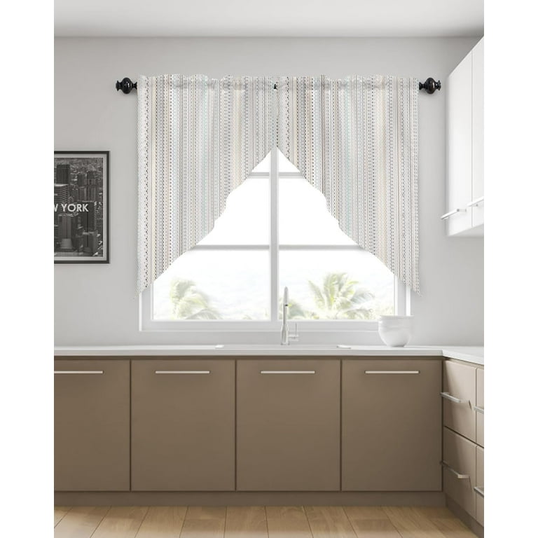 Ellis Curtain Plaza Stripe Swag Valance - 56x36 Inch Tan Cotton Blend Window Treatment