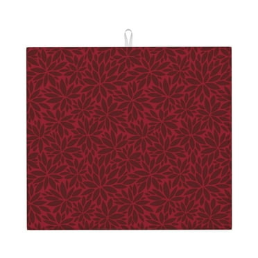 Easygdp Burgundy Floral Microfiber Dish Drying Mat for Kitchen Counter,Heat Resistant Drainer Mats with Non-slip Backed,Super absorbent