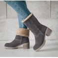 thumbnail image 4 of SACFOF Snow Boots for Winter, Ladies Casual Fashion Ankle Booties, Fleece Lined Mid Calf Boots, Comfortable Slip On Chunky Block Heels Suede Outdoor Shoes, 4 of 6