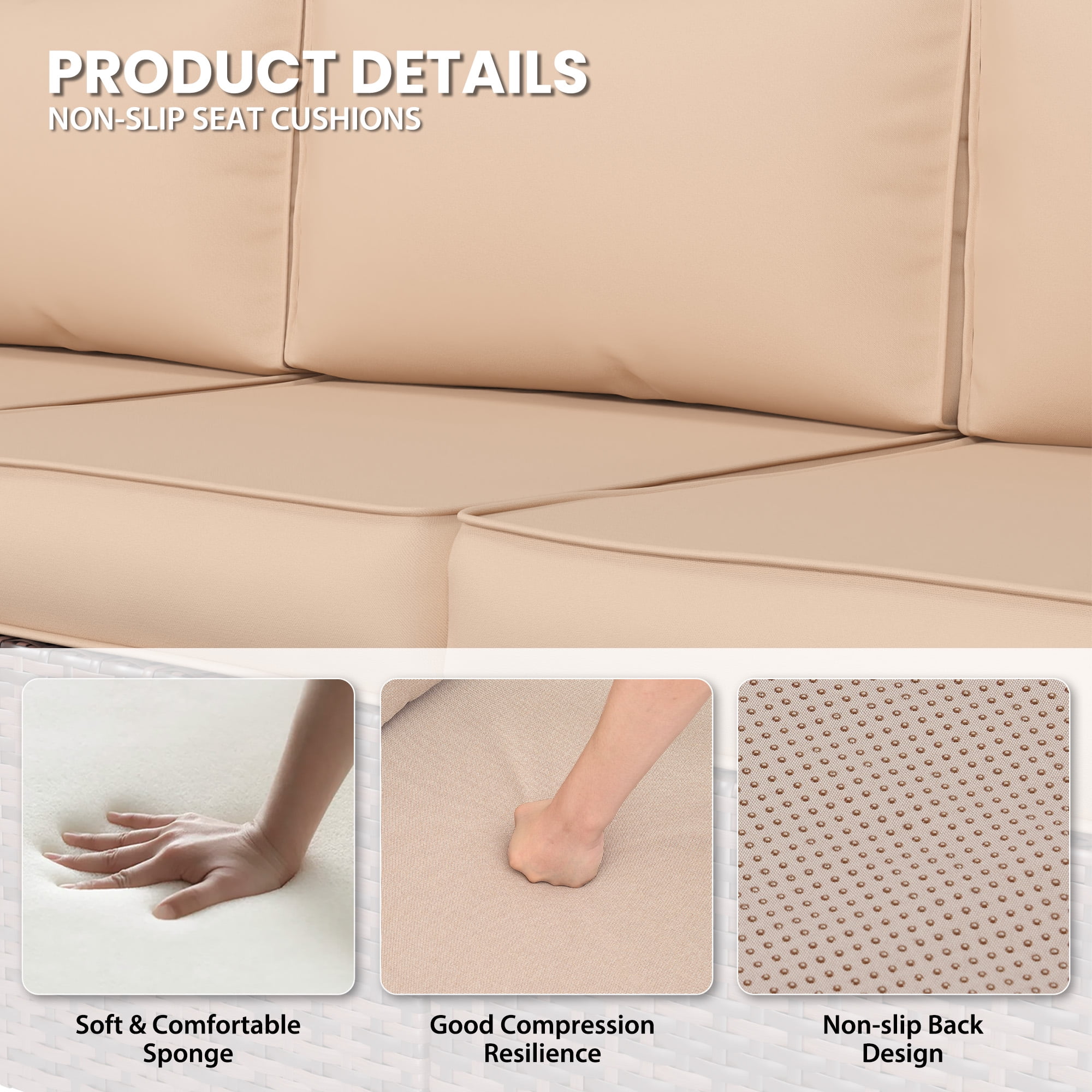 MRUAKA Outdoor Cushions for Patio Furniture, 7-Piece Replacement Cushions for Outdoor Furniture, Water-Resistant Patio Cushions, Outdoor Couch Cushions for 4-Seat Outdoor Sectional Sofa (Beige)