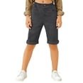 thumbnail image 2 of Kids Casual Solid Color Knee-Length Shorts, Elastic Waist Rolled Hem Bermuda Pants for Everyday Wear and Holiday Trips Dark Gray 170, 2 of 5