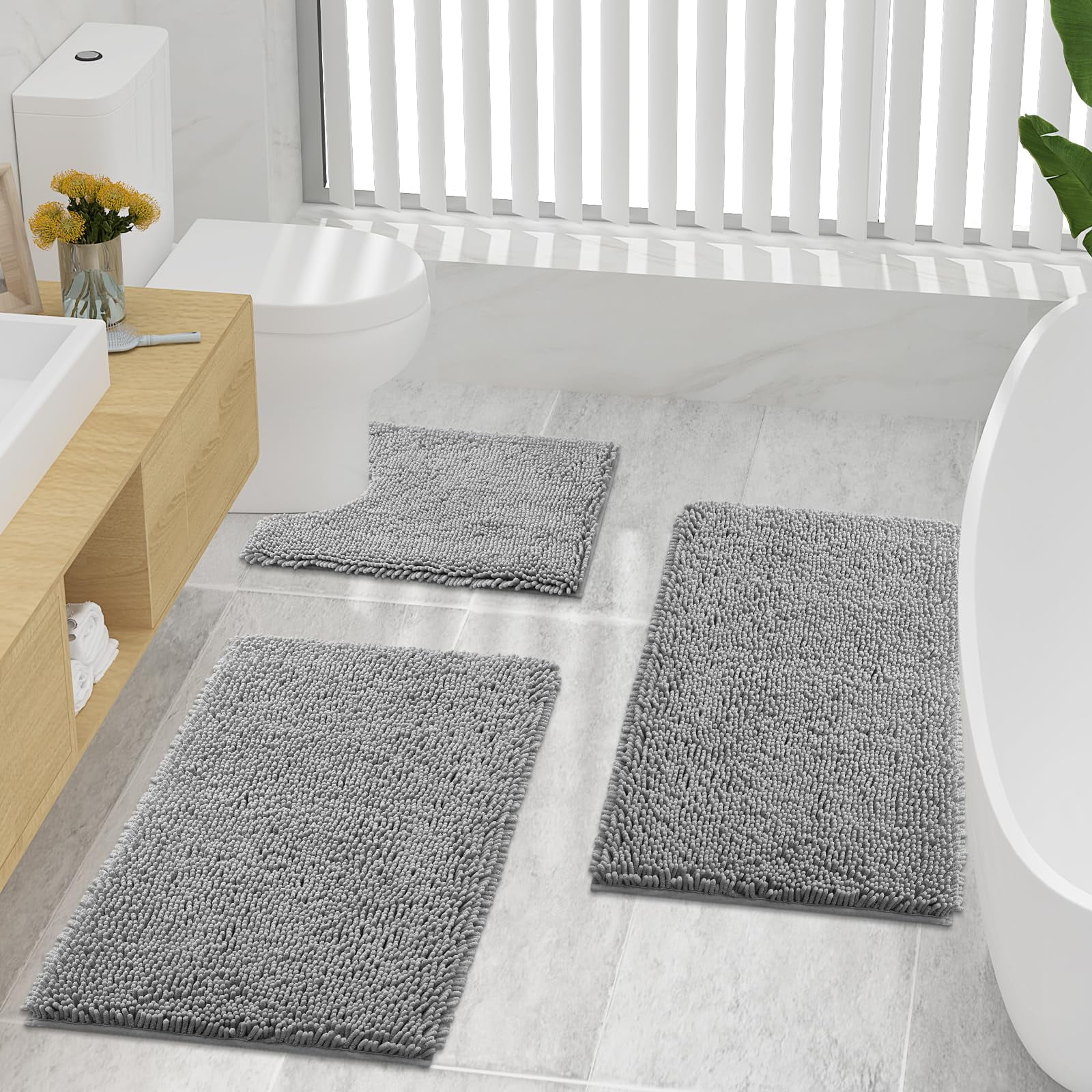 BSICPRO Bathroom Rugs and Mats Sets, 2 Piece Thick Absorbent Chenille Non  Slip, Soft Shaggy Floor Mats, Machine Washable (20 x 47 Plus 16 x 24