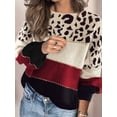 thumbnail image 6 of Female Oversized Knit Sweater, Casual Long Sleeve Pullover, Fall Winter Top, Leopard Soft Long Sleeve Knitwear Red S, 6 of 7