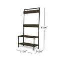 thumbnail image 5 of Chelsea Outdoor Industrial Acacia Wood and Iron Bench with Shelf and Coat Hooks, Gray, 5 of 6