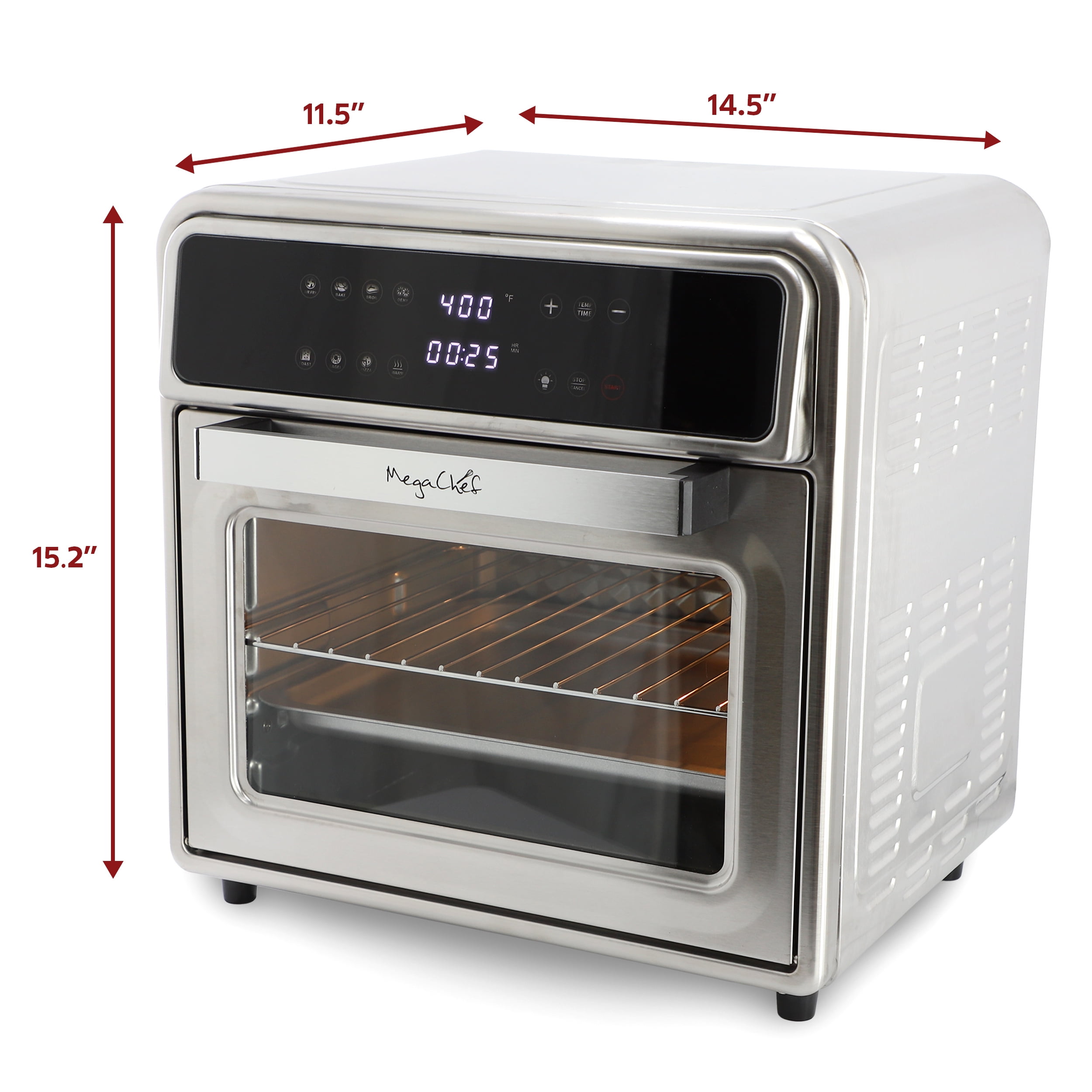 MegaChef 21.13 Digital Quart Stainless Steel Digital Electric Multi-Function Air Fryer and Counter Top Oven in Silver