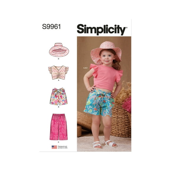 Simplicity Sewing Pattern 9961 - Toddlers' Shorts, Pants, Hat and Knit Top Worn Front or Back, Size: A (1/2-4)