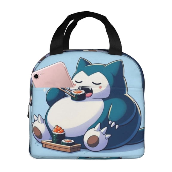 Snorlax Lunch Bags Insulated Lunch Box Reusable Cooler Tote Bag with Front Pocket for Women Men Adults Work Picnic Travel 8.5 x 5 x 8 inch