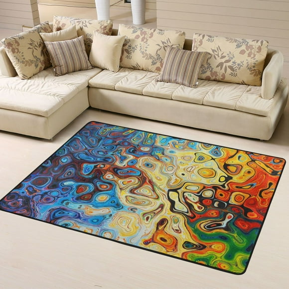DouZhe Abstract Modern Colorful Texture Pattern Area Rugs Non-Slip Machine Washable Floor Mat, Splash Style Style Carpet Doormat, 63 x 48 inches