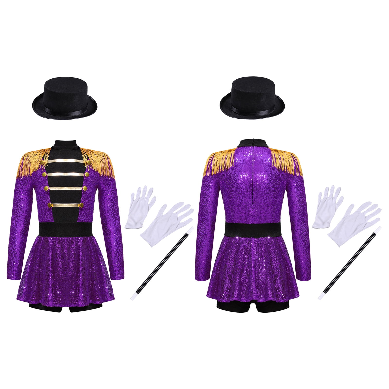 iiniim Girls Circus Ringmaster Jumpsuit Shiny Sequins Performance Leotard Dress Magician Outfits Purple 14