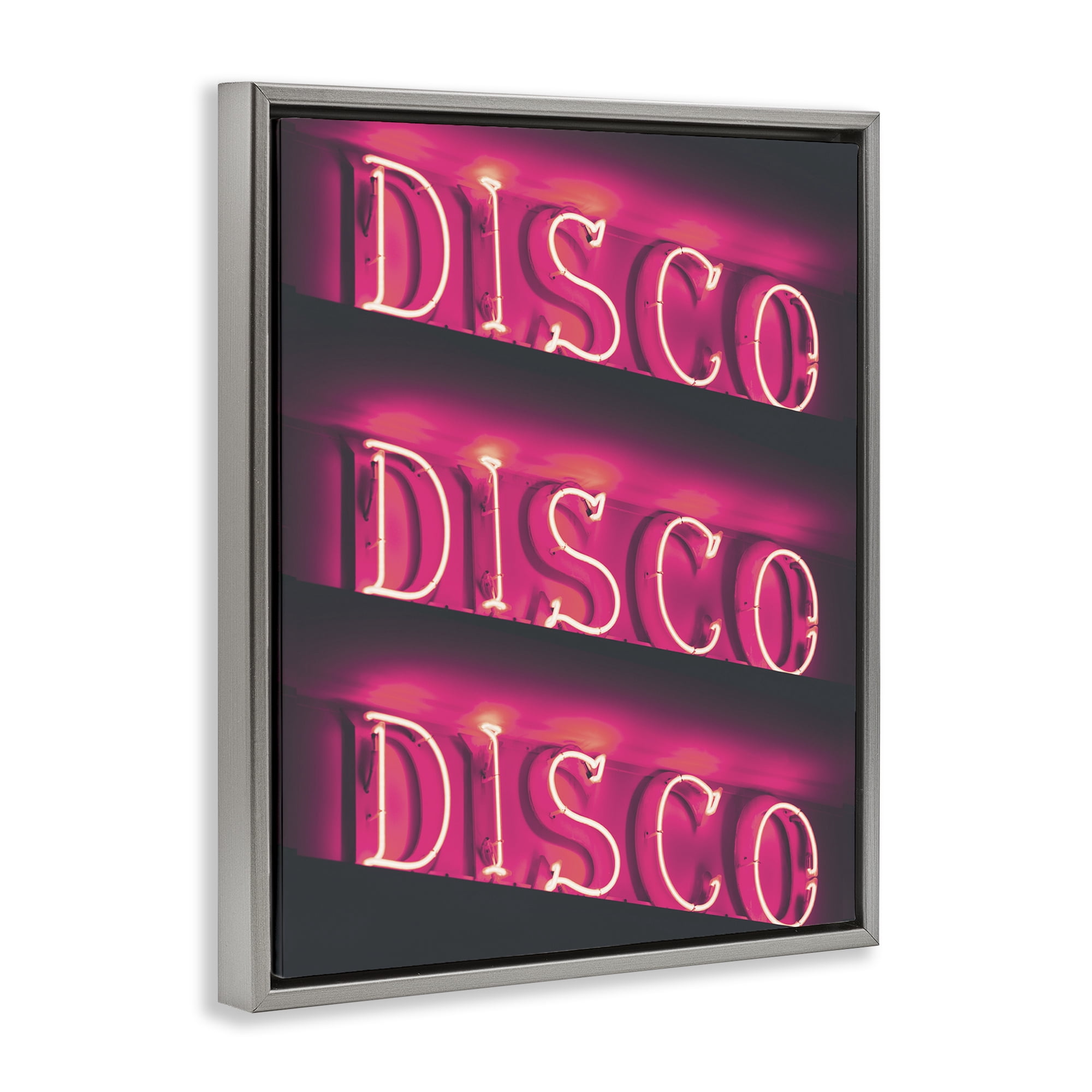 Stupell Industries Pink Disco Neon Lights Typography Painting Gray Floater Framed Art Print Wall Art, 17 x 21