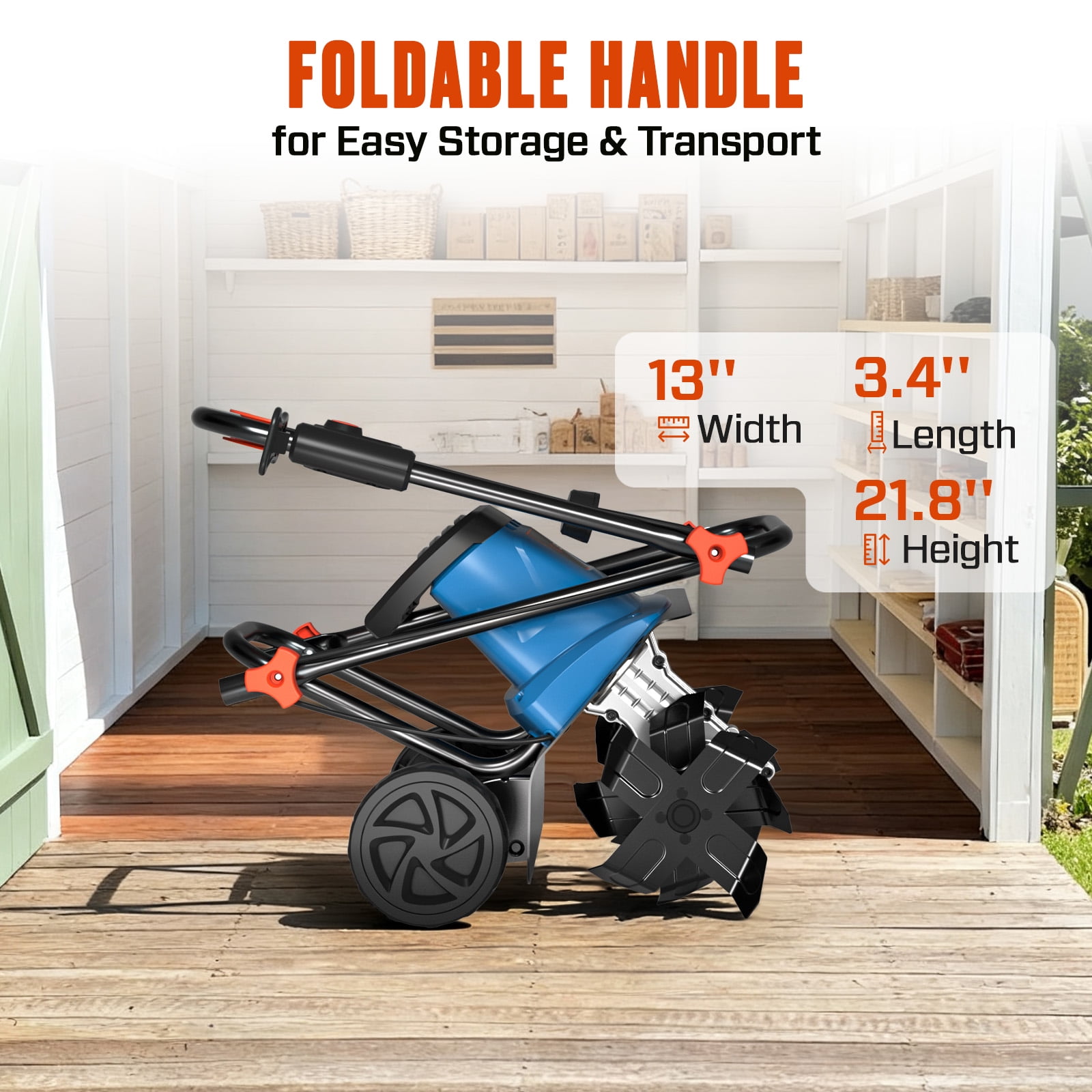 SENIX 8Amp Electric Garden Tiller/Cultivator with 15” Tilling Width and 8” Tilling Depth, 4 Steel Tines,Foldable Handle, TLEO8-L1