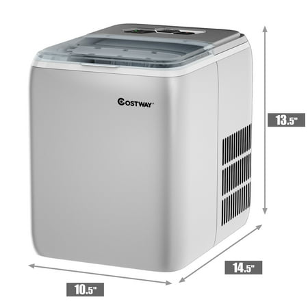 Costway - Portable Countertop Ice Maker Machine 44Lbs/24H Self-Clean w/Scoop - Silver