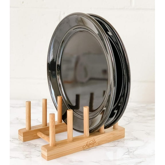 Bamboo Dish Drying Rack, 100% Natural Wood Dishware Holder, Set of 2 Plate & Cup Drainers, Pot Lid Organizer, Eco-Friendly Countertop Organizer