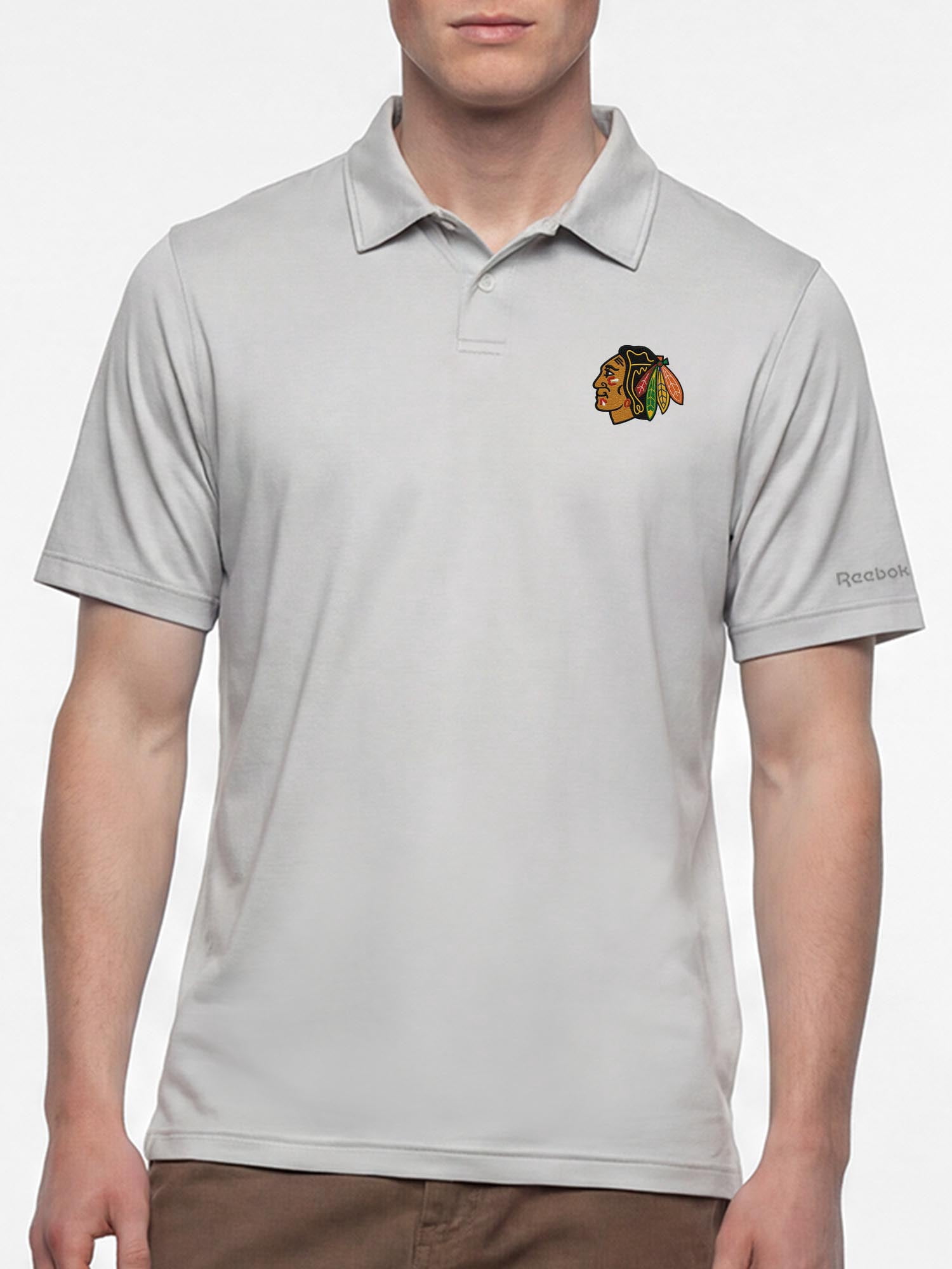 Chicago Blackhawks Reebok Mens Gray Short Sleeve Polo Shirt