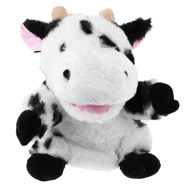 Marionnette à Main Vache Jouet en Peluche Animal à Bouche Mobile Jouet Interactif de Narration