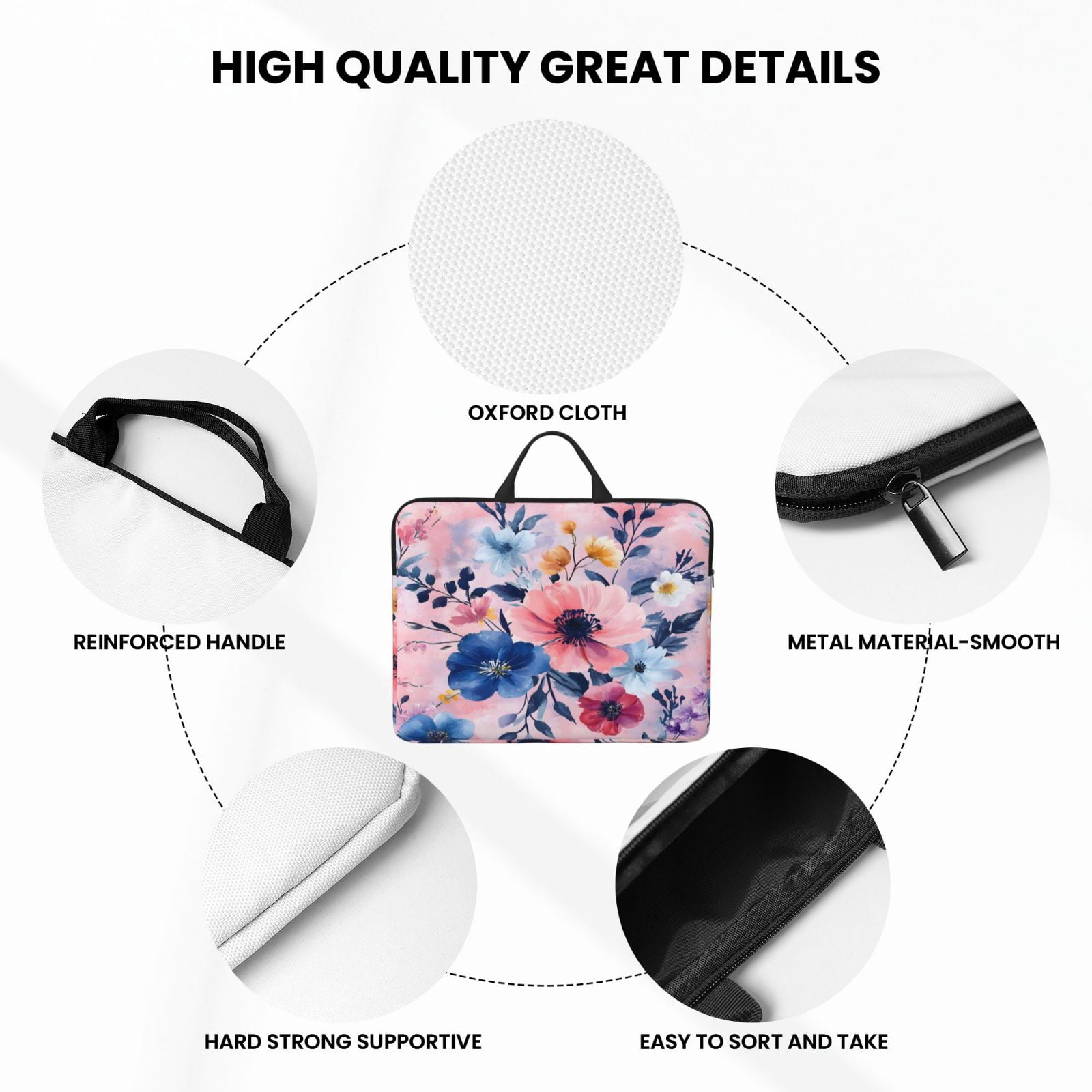 Laptop Sleeve Bag For Women Men 14inch Waterproof Durable Protective Computer Carrying Cover Handle Laptop Case Bag Flowers (8)