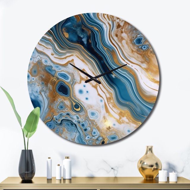 Designart "Marble Dreams Blue And White Vision" Abstract Oversized Wall Clock