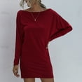 thumbnail image 3 of Lu's Chic Women's Tunic Dress Off the Shoulder Batwing Long Sleeve Slouchy Casual Night Out Wedding Party Short Mini Tshirt Dress Shift Dresses Oversized Pullover Burgundy Red Medium, 3 of 5