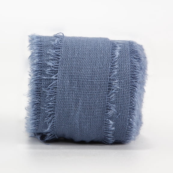 NAMZI 5 Yard 1.6 Inch Rustic Cotton Linen Ribbon, Frayed-Fringe Style for Wedding Invitations, Bridal Bouquets, Gift Wrapping & Crafts, Grayish blue