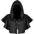 thumbnail image 4 of Xfvqtps Men and Women Hood Cloak Short Neck Strap Medieval Wizard Renaissance Hoodie Cape Black, 4 of 5