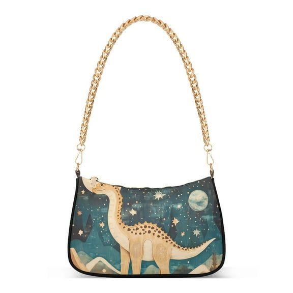 FORMRS Womens Shoulder Bag with Chain Strap Clutch Purse Cute Tote Handbag, Dinosaur at Night