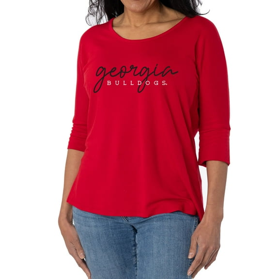 Women's Red Georgia Bulldogs Tamara Scoop Neck 3/4-Sleeve Top