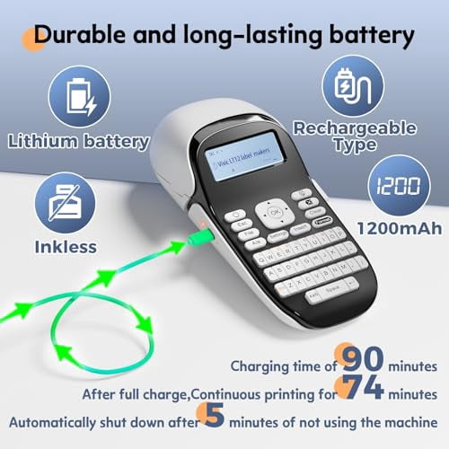 Label ribbon printer, Bluetooth label maker, desktop label machine, upgraded LT12 portable handheld label printer. Supports multiple fonts and USB charging, ideal for home and office use.