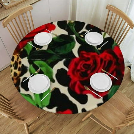 

Patifu Leopard Print Roses Annabel Kidston Round Tablecloth Stain-Resistant Washable Indoor Outdoor Restaurant Wedding Party 100% Polyester Fitted with Elastic Edge 54 -58