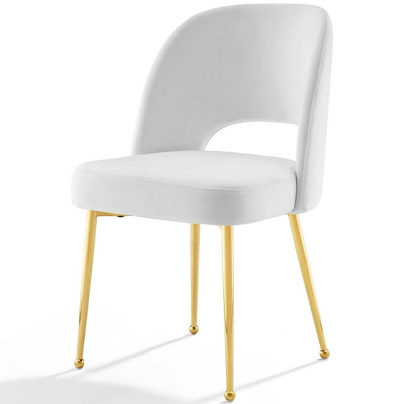 Contemporary Modern Urban Designer Dining Kitchen Room Side Chair, Velvet Fabric Metal Steel, White