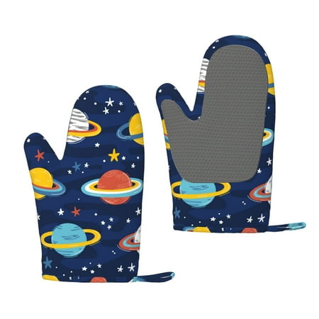 

Hirioo Planets and Stars for Silicone Oven Mitts for BBQ Baking Cooking Set of 2 Heat Resistant 260℃ Non-Slip Kitchen Essentials