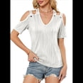 thumbnail image 3 of Blusa de Punto con Hombros Descubiertos y Cruzados para Mujer, Informal, Elegante, con Textura, para Verano Crema M, 3 of 10