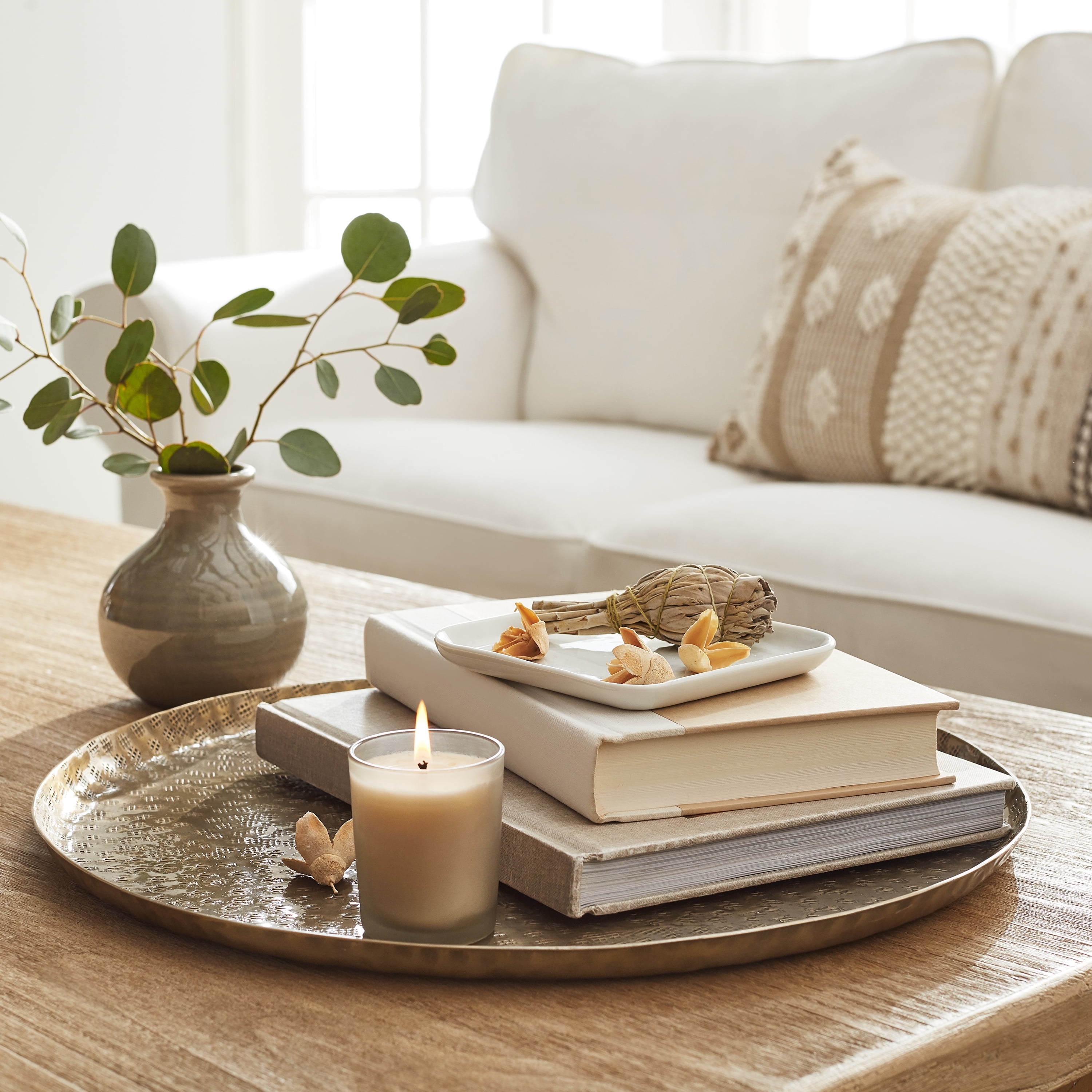 Better Homes & Gardens 16" Round Antique Brass Hammered Metal Tray by Dave & Jenny Marrs