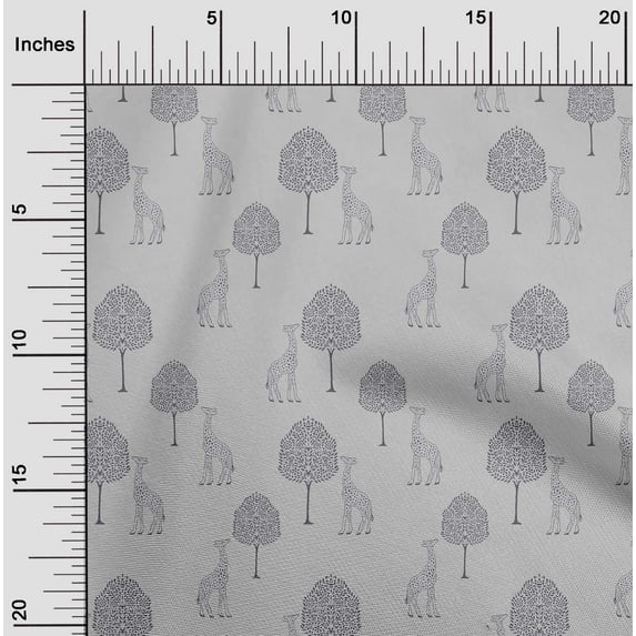 oneOone Viscose Jersey Fabric Tree & Giraffe Block Print Sewing Fabric BTY 60 Inch Wide