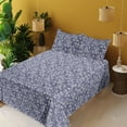 thumbnail image 2 of Ambesonne Floral Fitted & Flat Sheet with Shams 4 Pcs Set, Retro Vibe Butterflies Curls, King, Ceil Blue and Dark Purple, 2 of 5