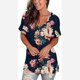 thumbnail image 3 of Puntoco - Camisetas de verano para mujer, túnica de manga corta con estampado de tiras, cuello en V, tops de hombro Puntoco Puntoco-1558, 3 of 6