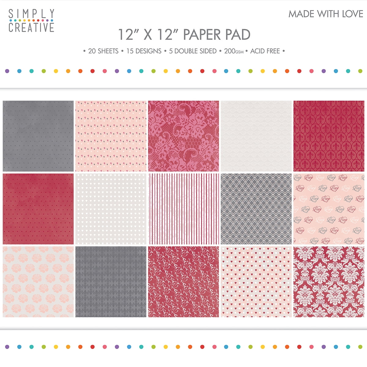 Simply Creative Paper Pad 12"X12" 20/PkgMade With Love, 15 Designs/5 DoubleSide