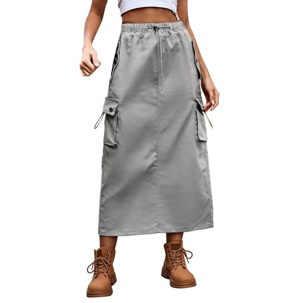 Gibobby Plisado Mini Falda De Las Falda vaquera tipo cargo con diseño de cordón para la industria pesada(Gris, XXL)