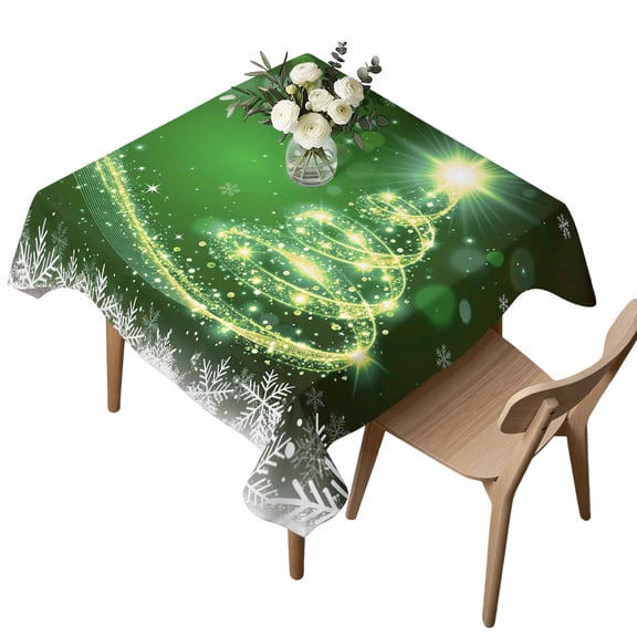 Waterproof Tablecloth Christmas Tree Winter Snowflake Square Table Cloth 54x54in,Wipeable Washable Table Cover Striped Xmas Tree Green Tablecloths for Dining Tables Kitchen Picnic Outdoor Party