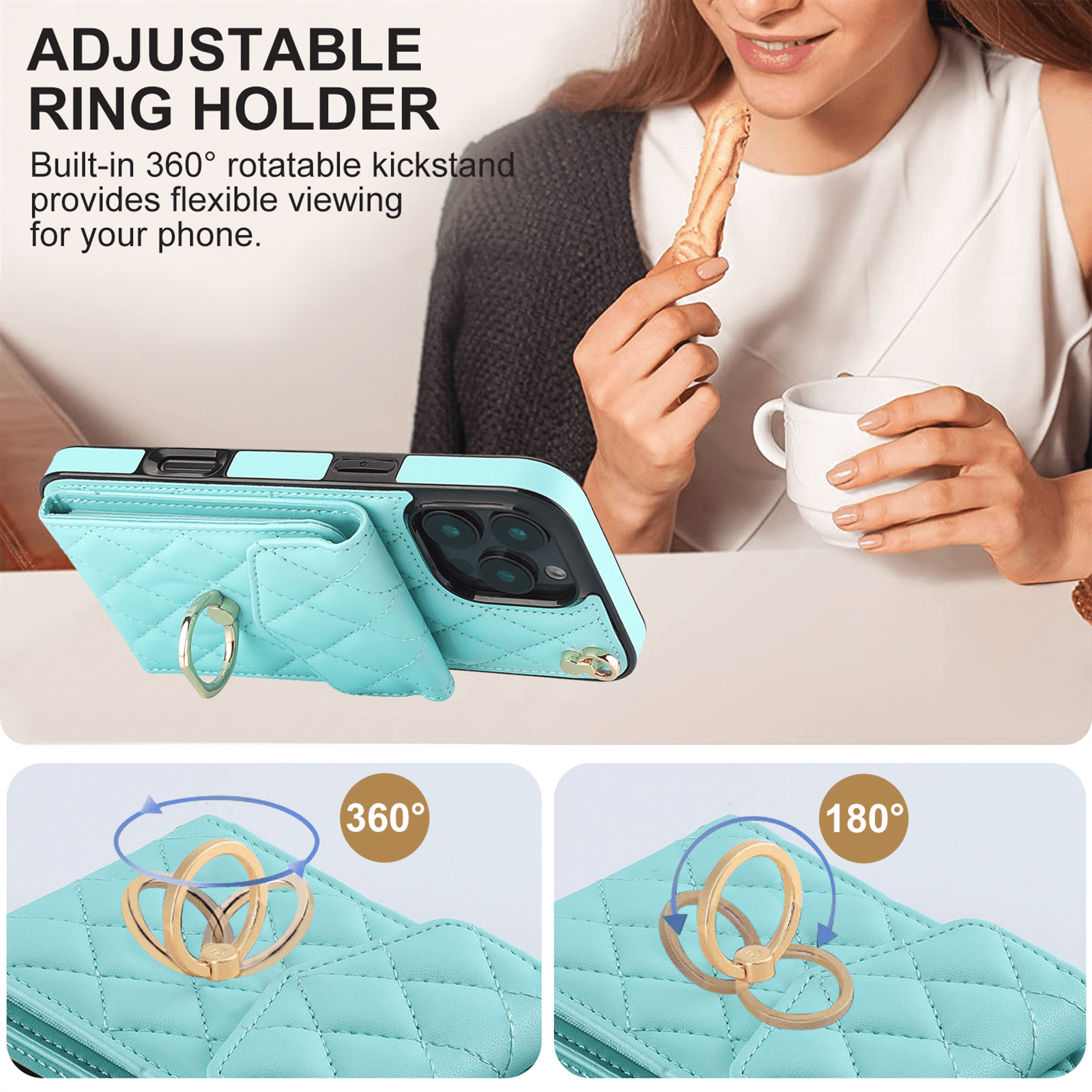 Asuwish Wallet RFID Blocking PU Leather Cell Phone Case with Tempered Glass Screen Protector, Wrist Strap for iPhone 16 Pro, Teal