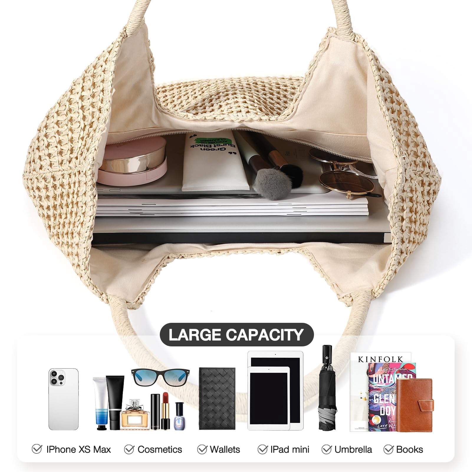 Crochet Tote Bag Beach Bags for Women Summer Bag Cute Beach Bag Mesh Beach Bag(khaki 3)