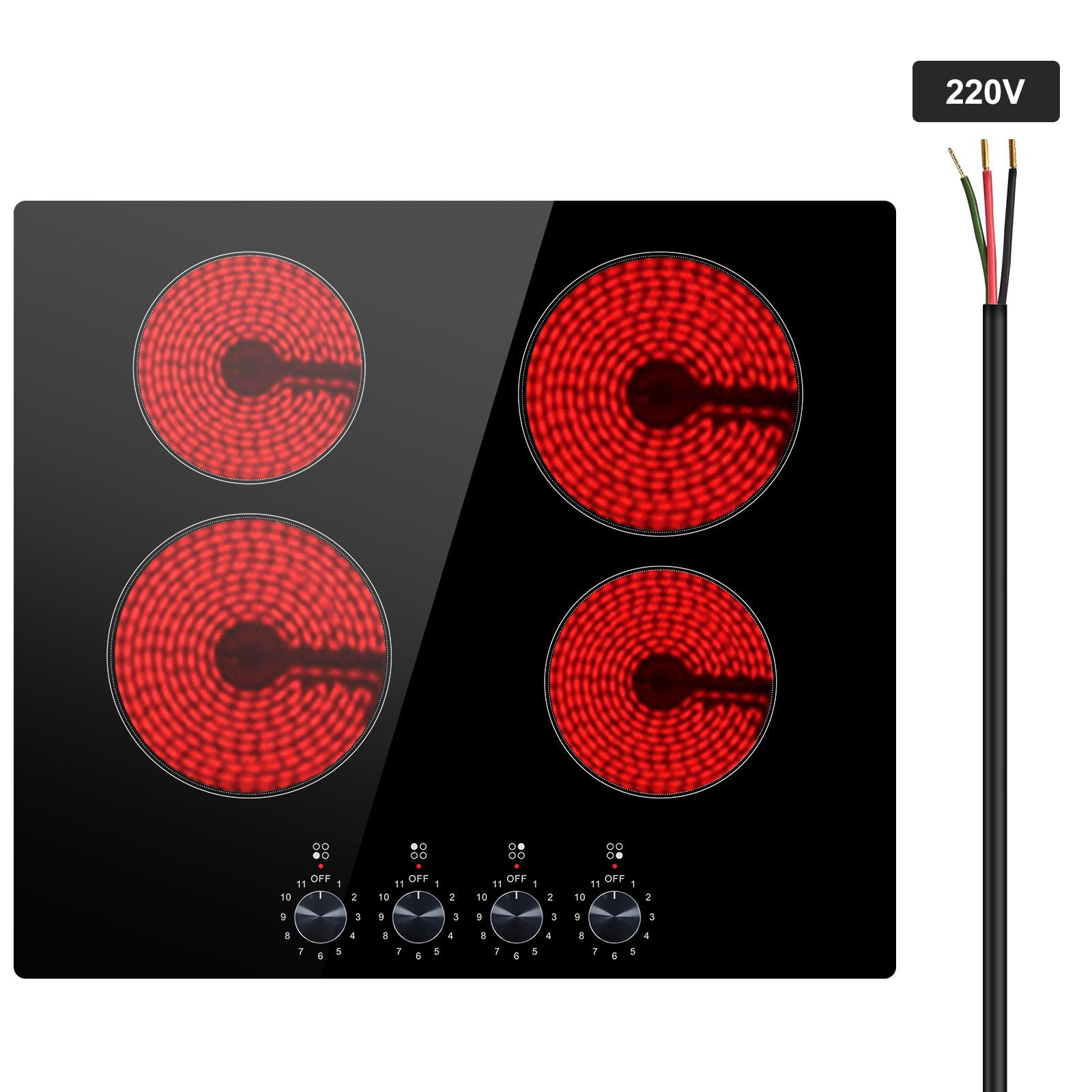 24 inch Electric Cooktop Built-in Stove Burner, 220-240V, Power 6000 W, 6000W High Power, 6000W Ceramic Top Radiant Cooktop, Safer routing, cleaner installation, and dependable power management